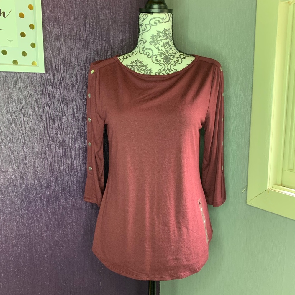 Burgundy Button Detail Sleeve Shirt